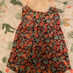 Blue/black/peach floral tank top